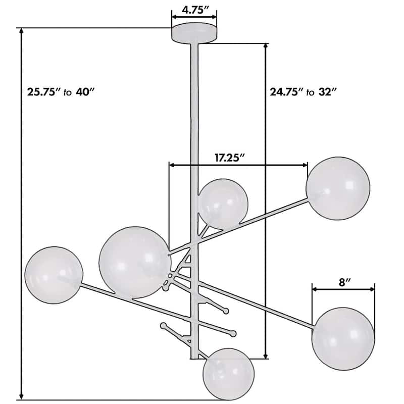 Javier 6 Light Black Metal and Glass Sputnik Chandelier - 39 x 43 x 20