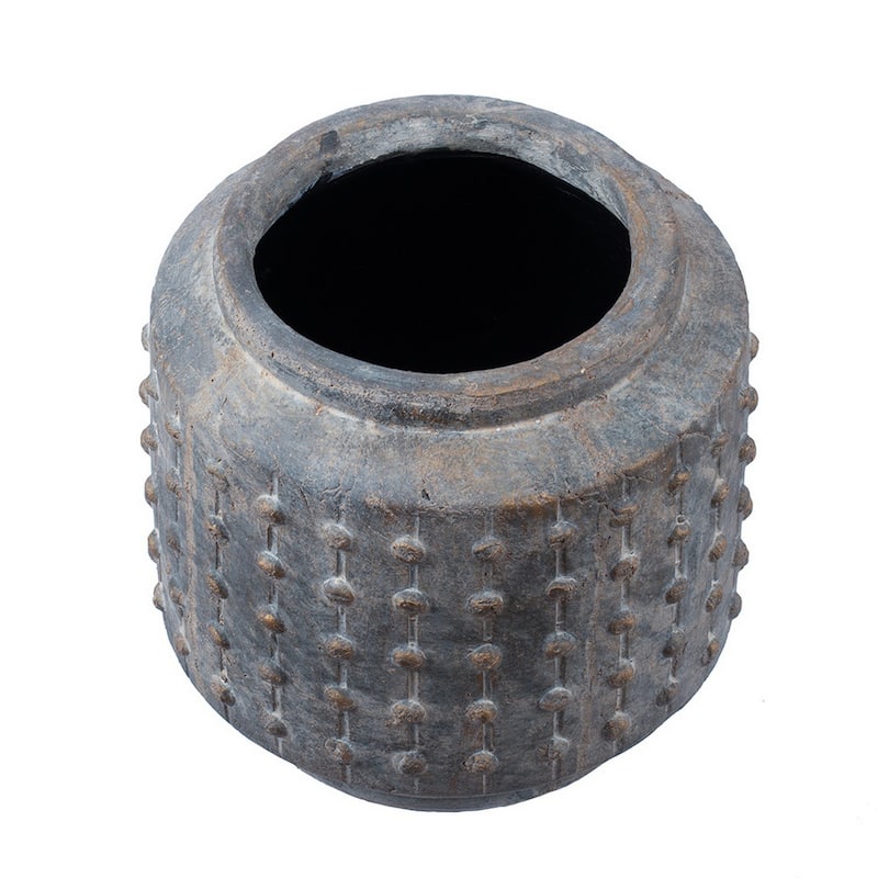 8 Inch Ceramic Planter, Round Curved Bubbled Texture, Weathered Gray Finish