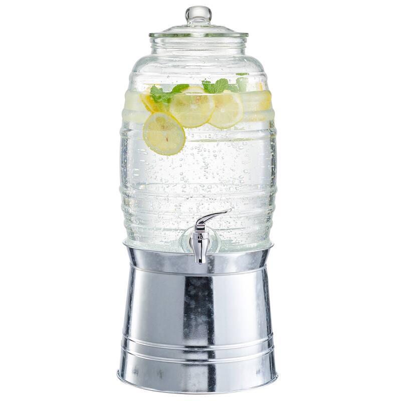 Oak Grove Dispenser W/ Glass Lid & Galvanized Base 320Oz/ 2.5Gal