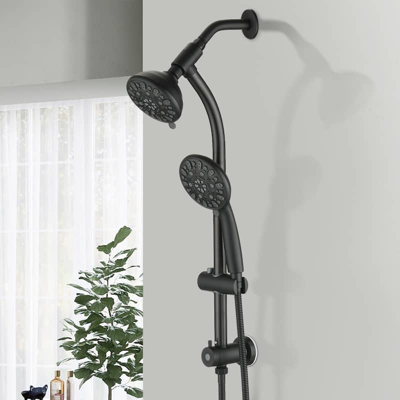 Drill-Free Stainless Steel Slide Bar Combo Rain Showerhead 7-Setting Hand, Dual Shower Head Spa System (Rough-in Valve Included)