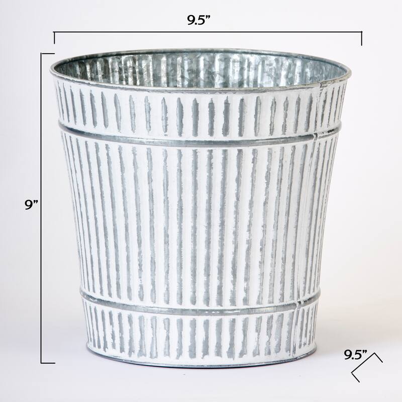 9" Galvanized Rustic Metal Planter Pail with White Distressed Paint, Set of 3