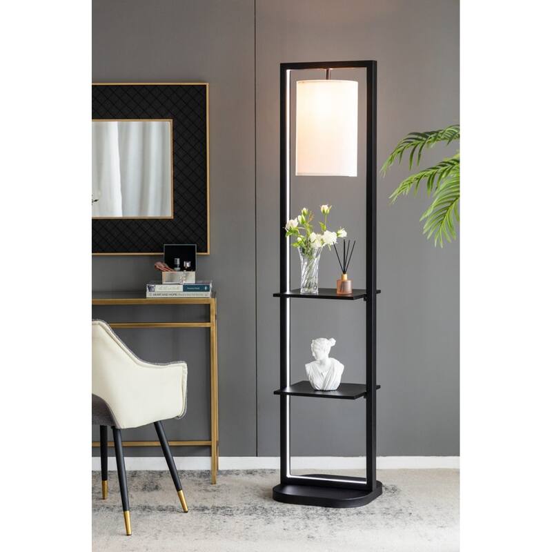 Two Tier Vertical Shelving Stand with Light - 74.25" - Black