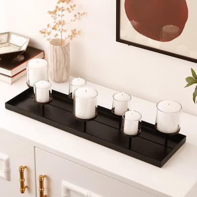 SAFAVIEH Home Kiki 28W x 7.9D x 6.3H-inch Black Metal/Glass Candle Holder Centerpiece