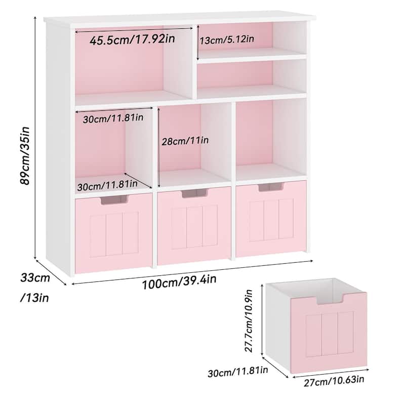 3-Tier Toy Storage Cabinet and Bookcase, Multi Shelf with Cubby Organizer Cabinet