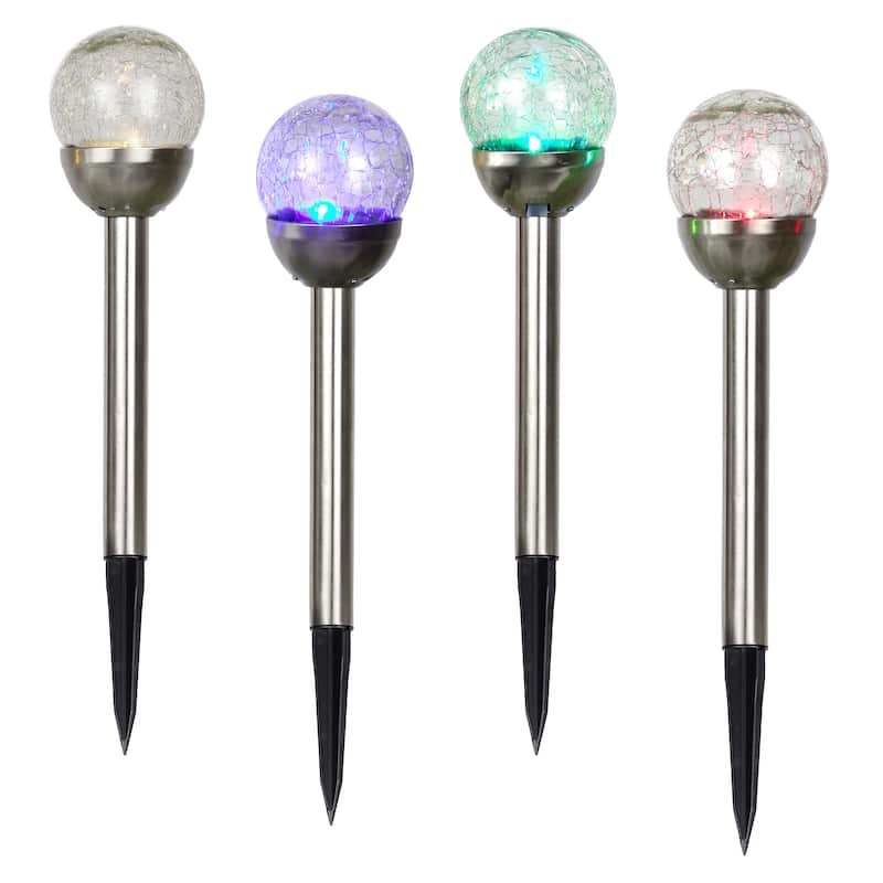 Alpine Corporation Solar Glass Ball Stake Color Change Warm White LED - Silver - Glass