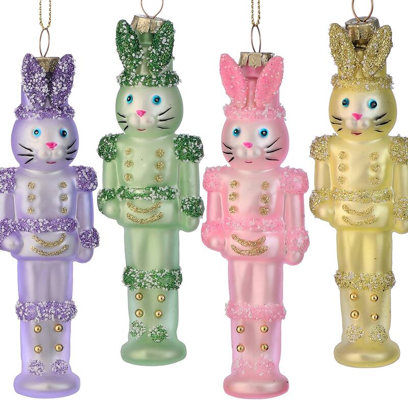 4.5" Glass Bunny Soldier Ornament Box of 4