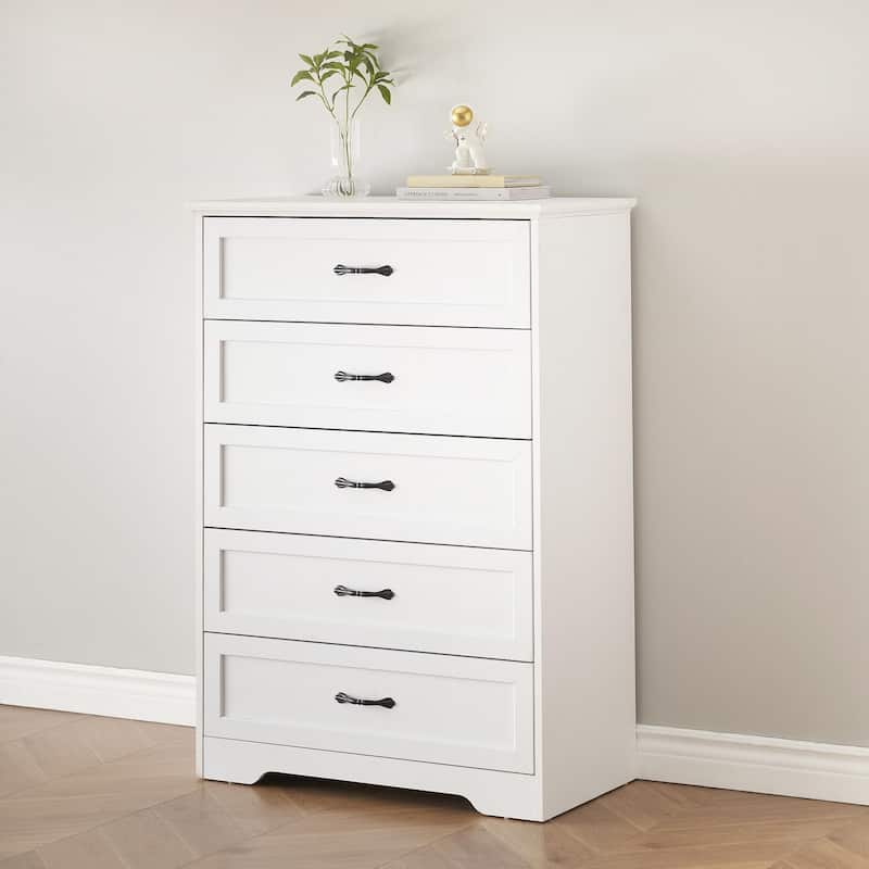 White 5 Drawer Dresser Closet Storage Tower Organizer Unit for Bedroom - White - 5-drawer