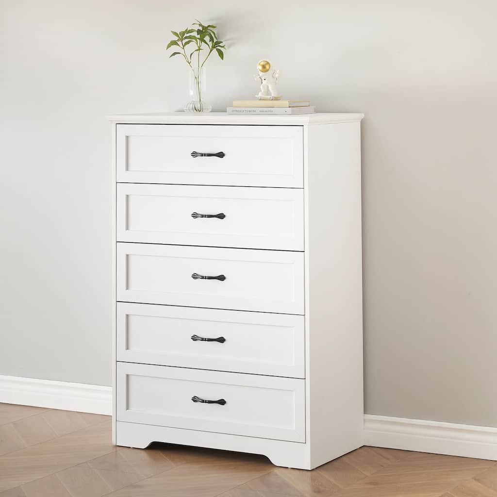 White 5 Drawer Dresser Closet Storage Tower Organizer Unit for Bedroom