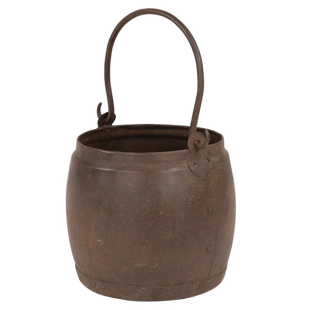 Antique Style Welded Metal Water Pot with Detachable Handle from India 7 x 7 - 7 x 7 x 7