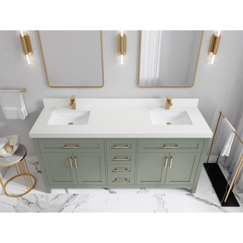 Willow Collections 72 in. W x 22 in. D Cambridge Double Sink Bathroom Vanity with Countertop - 2”White Quartz - Evergreen