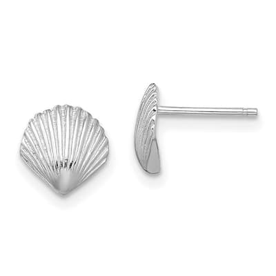 Curata 14k White Gold 7.8x7.9mm Scallop Shell Post Earrings