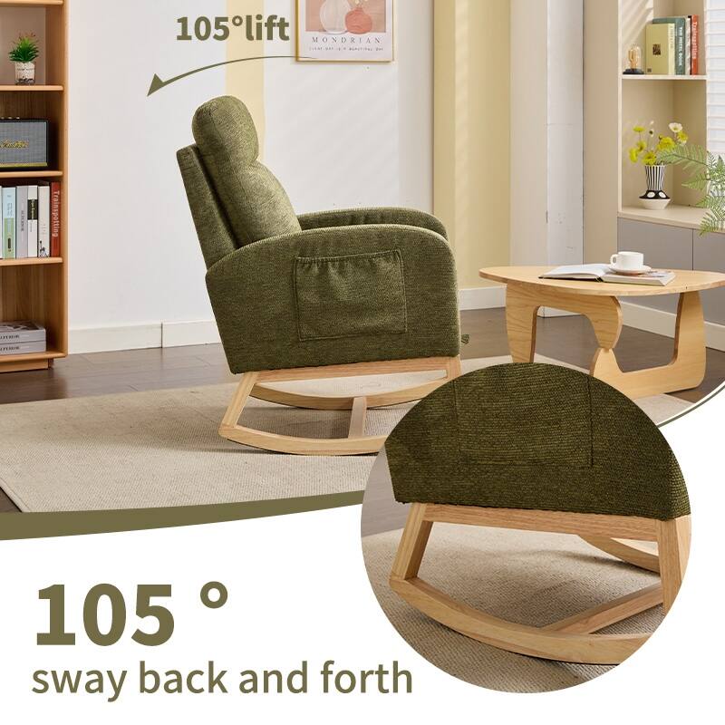 Modern Accent Rocking Chair Rocking Chair with Solid Wood Legs, Upholstered Nursery Glider Rocker