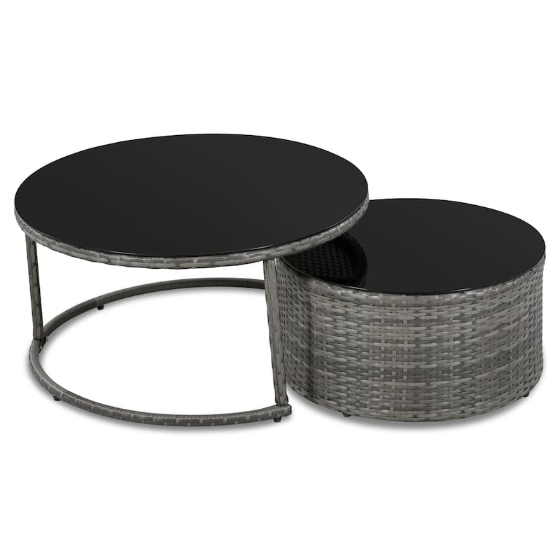 9-Piece Curved Outdoor Wicker Sectional Sofa Set with Overlapping Coffee Tables, Cushions, Modular Half-Moon Design
