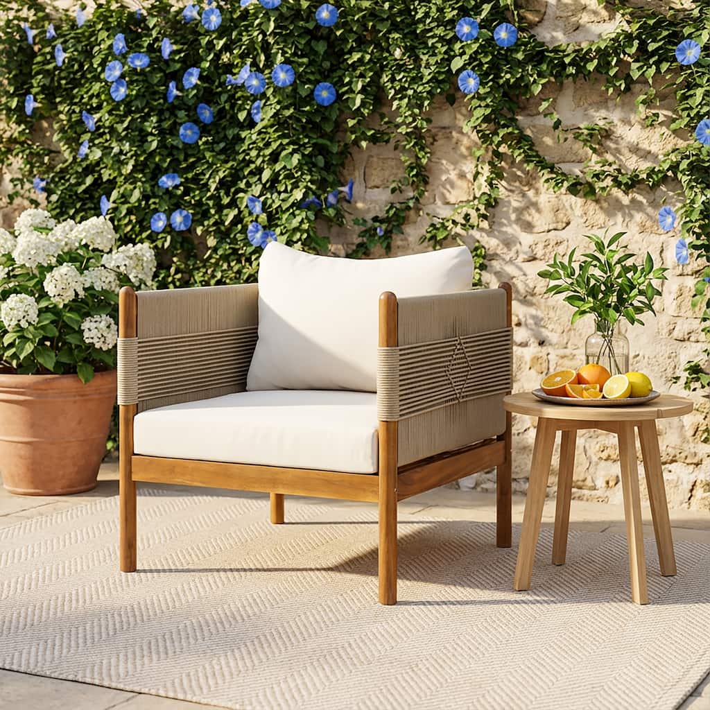 Christopher Knight Home - Outdoor Patio 29.72" Acacia Wood Club Chair with Handwoven Rope Panels and Cushions