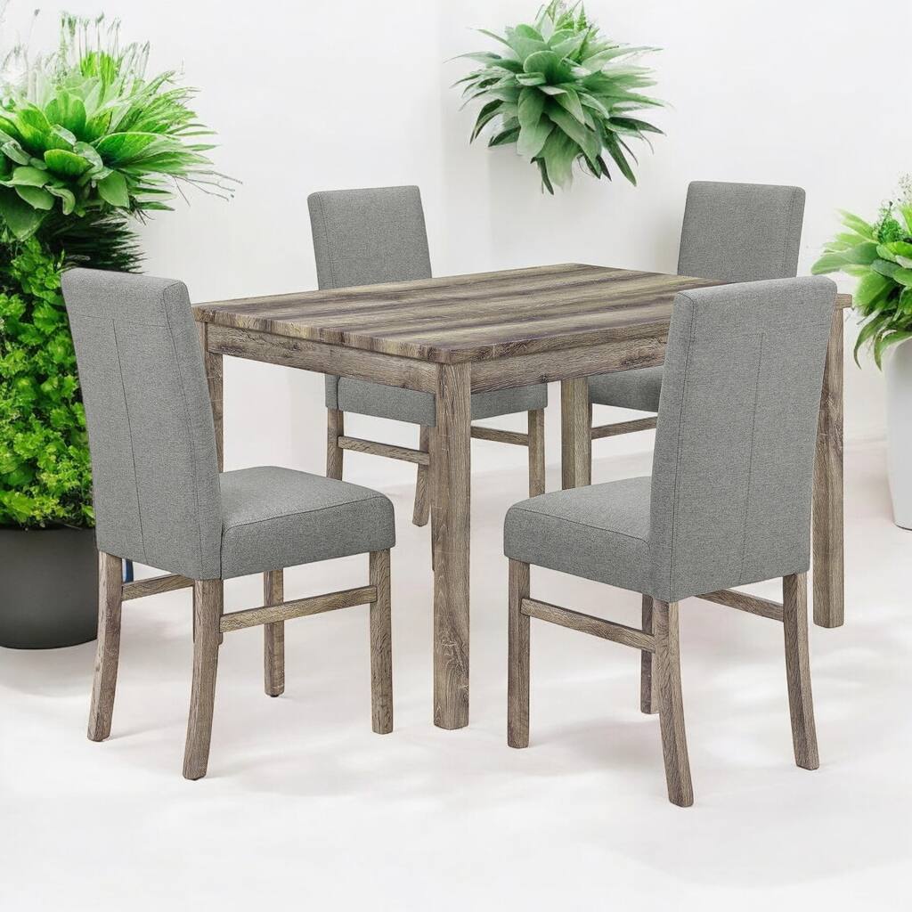 5-Piece Modern Rectangular Dining Table Set with Cushioned Chairs, Solid Wood Frame, for Small Kitchen or Dining Room
