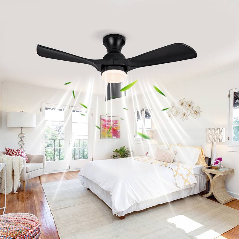 42" Flush Mount Ceiling Fan with Remote Control and Lights, Quiet DC Motor