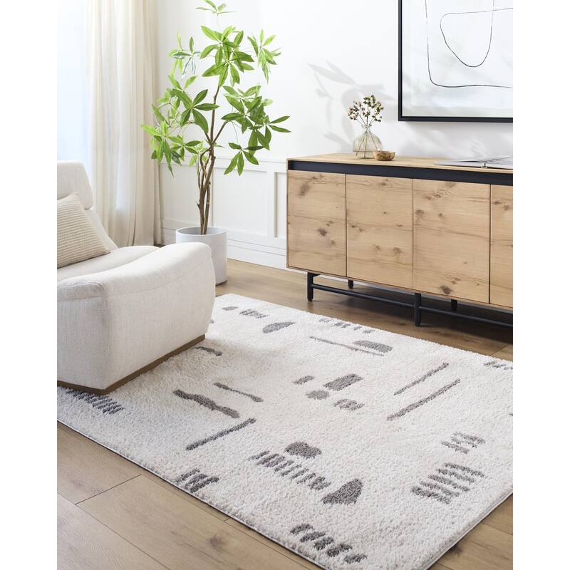 Livabliss Fossay Shag Modern & Contemporary Stripe Washable Area Rug - Light Beige/ Charcoal - 5' 3" x 7'