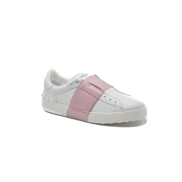 Valentino Women's Laceless Leather Sneakers With Patent Pink Band Size 38 / 8