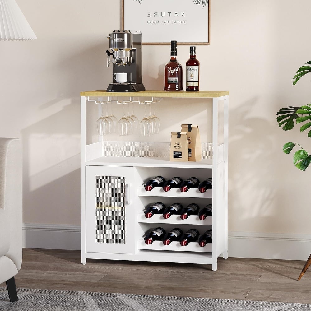 3-Tier Wine Bar Cabinet with Storage, Wine Rack & Glass Holder, Small Liquor Cabinet for Home, Black Corner Storage with Shelves