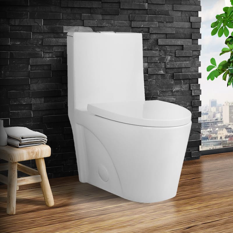 Fine Fixtures Dual-Flush Elongated One-Piece Toilet with High Efficiency Flush - White