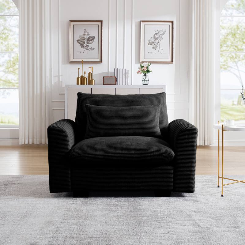 Corduroy Deep Seat Single Sofa with Lumbar Pillow