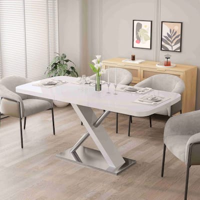 Modern Minimalist Extendable Dining Table with Metal Base for Kitchen Dining Area Conference Room