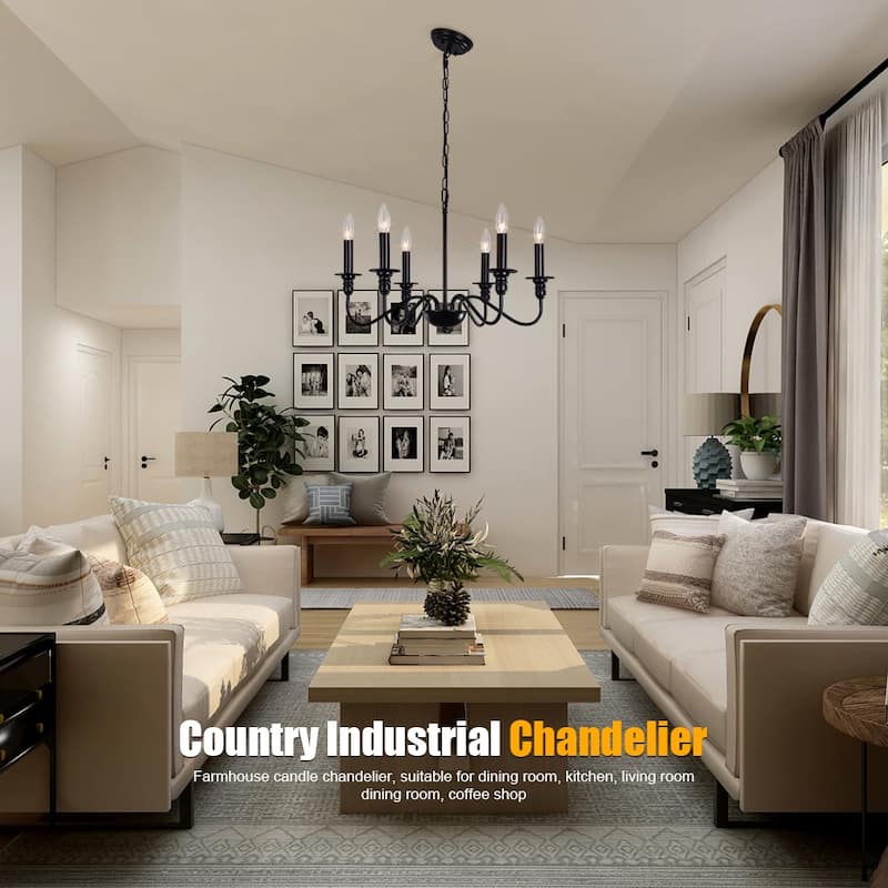 6-Light W25.59" x H72.8" Rustic Dining Area Chandelier for Kitchen
