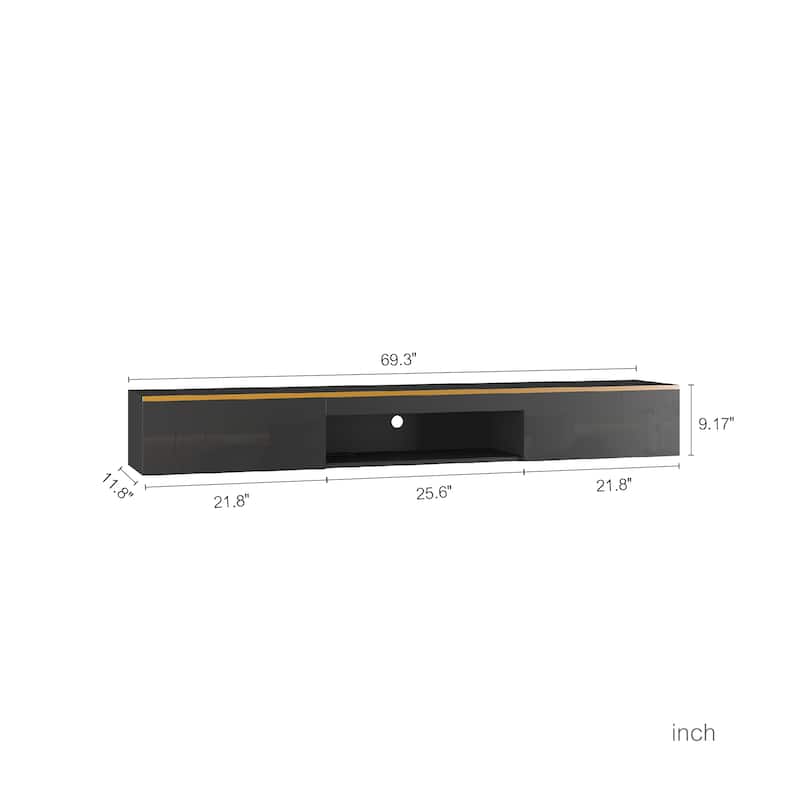 Floating TV Stand Wall Mounted with 16 Color LEDs,69" Modern TV Stand, Floating TV Cabinet Entertainment Center