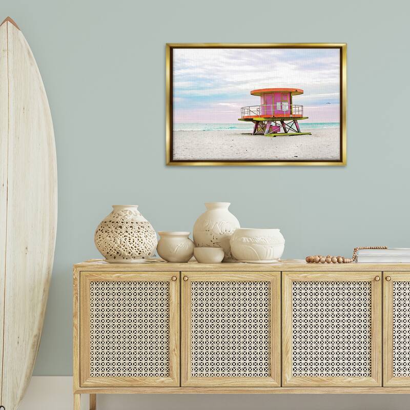 Stupell Lifeguard Hut with Pastel Sky Framed Floater Canvas Wall Art Design By Seven Trees Design