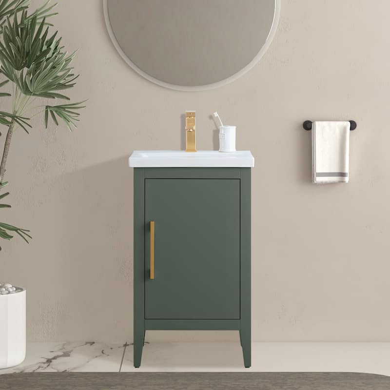 Vanity Art 20" or 24" or 30" Single Sink Bathroom Vanity Cabinet with Ceramic Top - 20"/Golden Brushed - Vintage Green