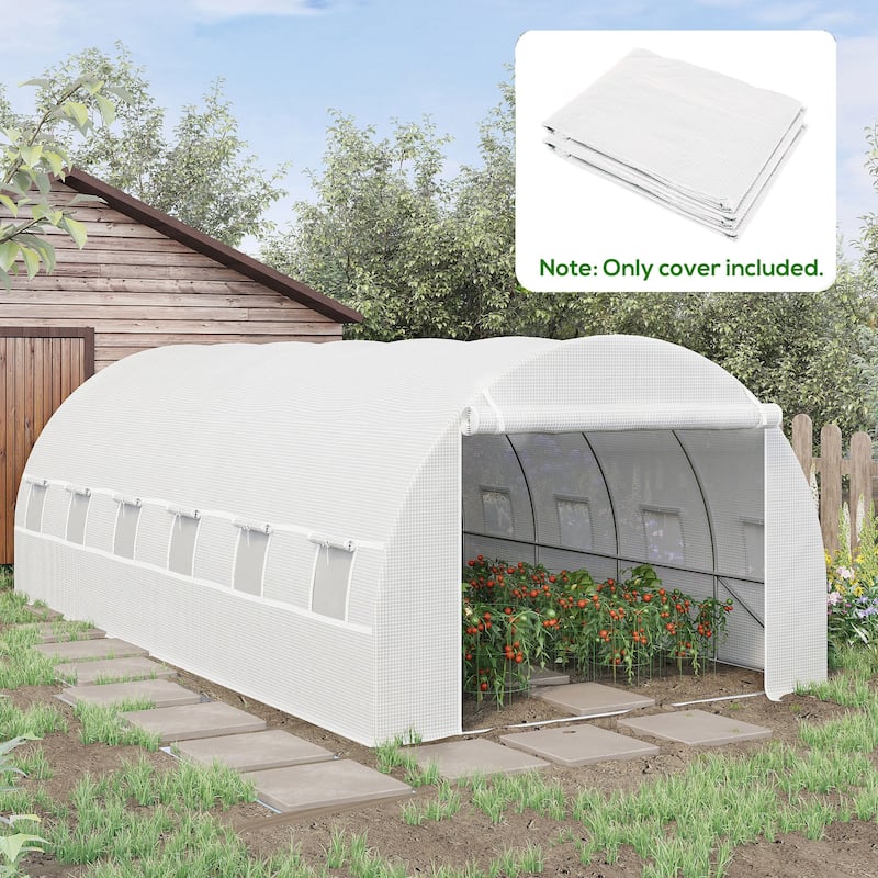 Outsunny Replacement Greenhouse Cover Tarp with Windows for Ventilation & Zipper Door, White - 20' x 10' x 7'