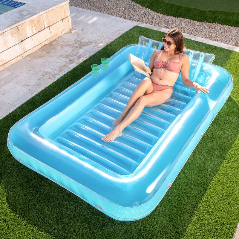 Inflatable Tanning Pool Lounge Float,85"x57"Extra Large Sun Tan Tub Adult Floats Raft for Sunbathing Suntan Blow up Lounger Bed - Blue