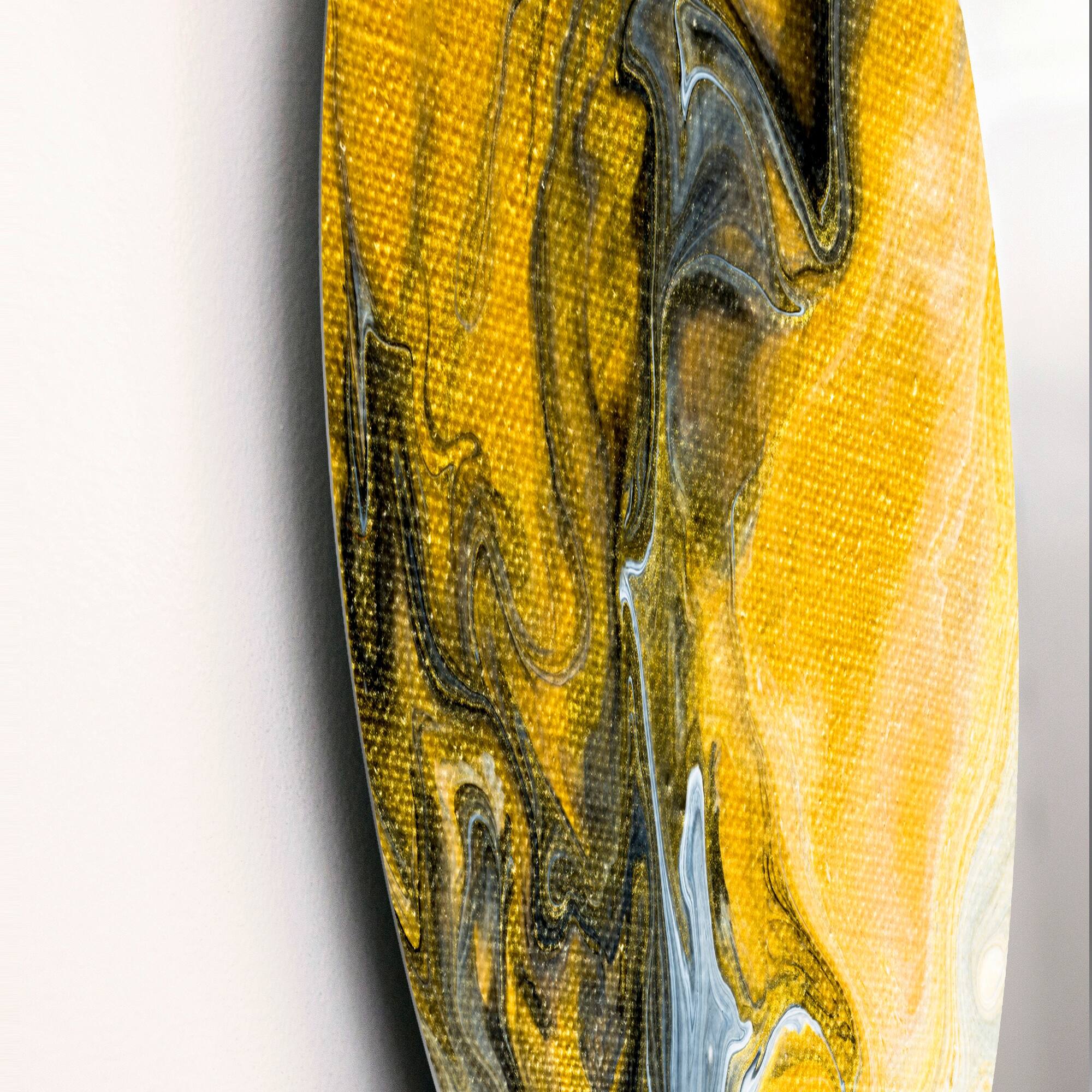 Designart 'Black White And Yellow Marble Abstract I' Modern Metal