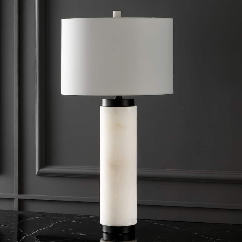 SAFAVIEH Couture Oketa Alabaster Pillar Table Lamp - 15 In W x 15 In D x 30 In H - 15Wx15Dx30H - White/Bronze
