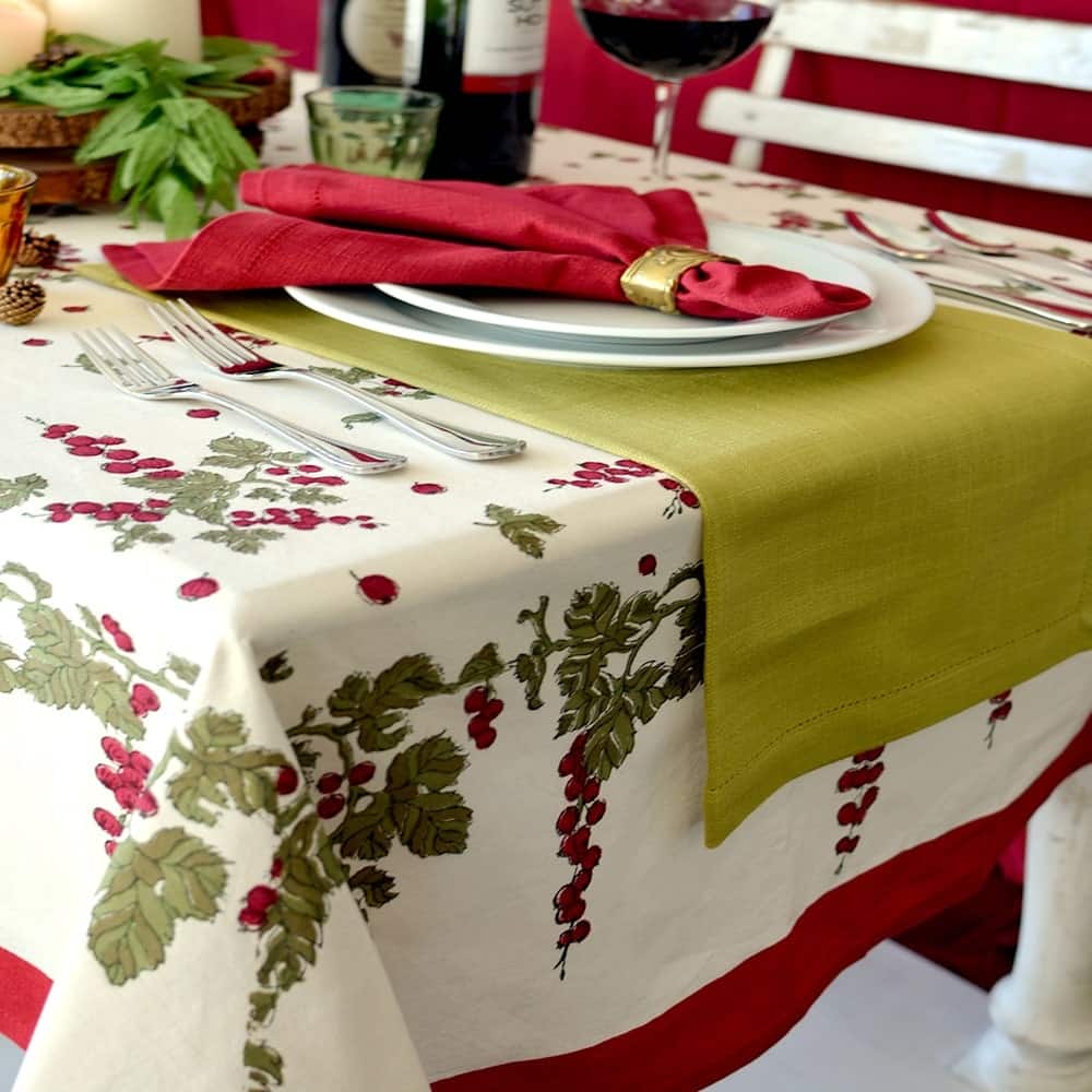 Couleur Nature Gooseberry Red/Green Rectangular Cotton Tablecloth