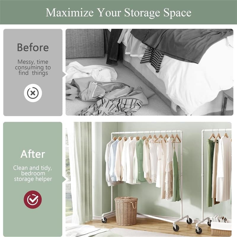 Rolling Clothing Racks For Hanging Clothes - 23.62"D x 58.26"W x 64.48"H