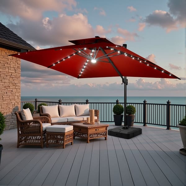 10 FT x 13 FT Outdoor Patio Aluminum Solar LED Lighted Cantilever Umbrella with 350 lbs Wheel Base - On Sale - Bed Bath & Beyond - 43014008 10 FT x 13 FT Outdoor Patio Aluminum Solar LED Lighted Cantilever Umbrella with 350 lbs Wheel Base - On Sale - Bed Bath & Beyond - 43014008