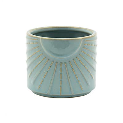 Blue With Gold Sunburst Planter