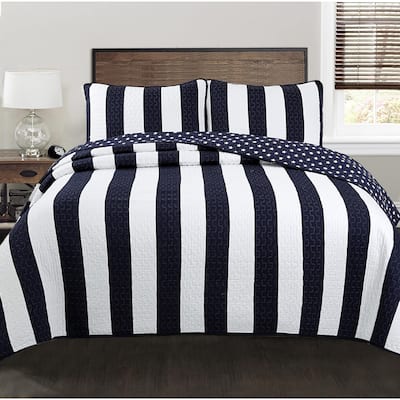 Porch & Den Ameristar Sailor Navy Striped Cotton Quilt Bedding Set