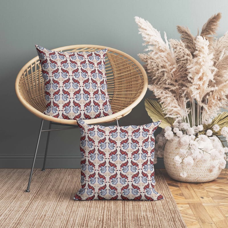 Botanical Bouquet Faux Suede Reversible Throw Pillow Red and Blue