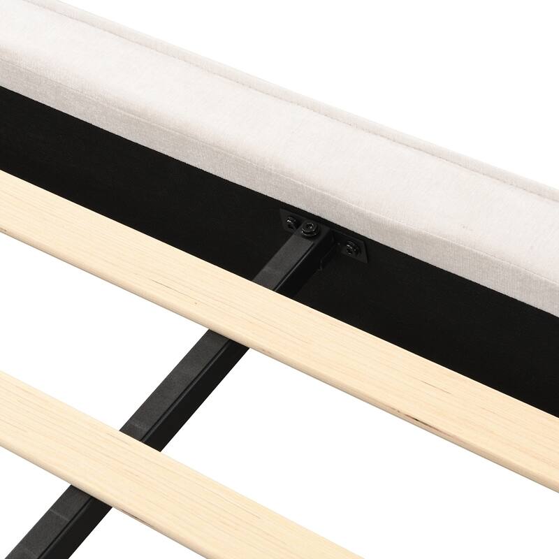 High Wingback Headboard Upholstered Platform Bed with USB port