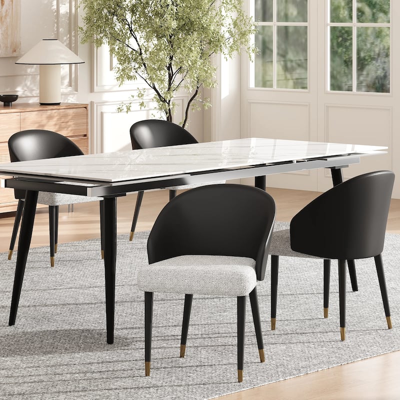 Modern Faux Leather and Fabric Upholstered Back Armchair Dining Chair Or Side Chair (Set of 4)