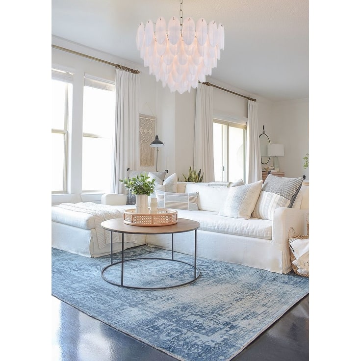 22 Light Brass Chandelier With Frosted Glass Petal Accents