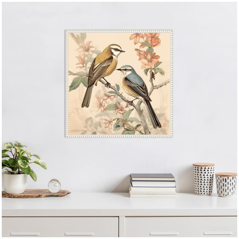 Kate and Laurel Sylvie Vintage Style Birds and Botanicals Framed Canvas by The Creative Bunch Studio