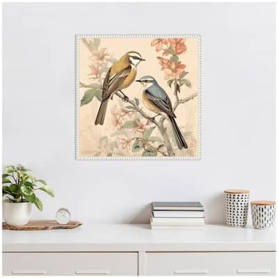 Kate and Laurel Sylvie Vintage Style Birds and Botanicals Framed Canvas by The Creative Bunch Studio