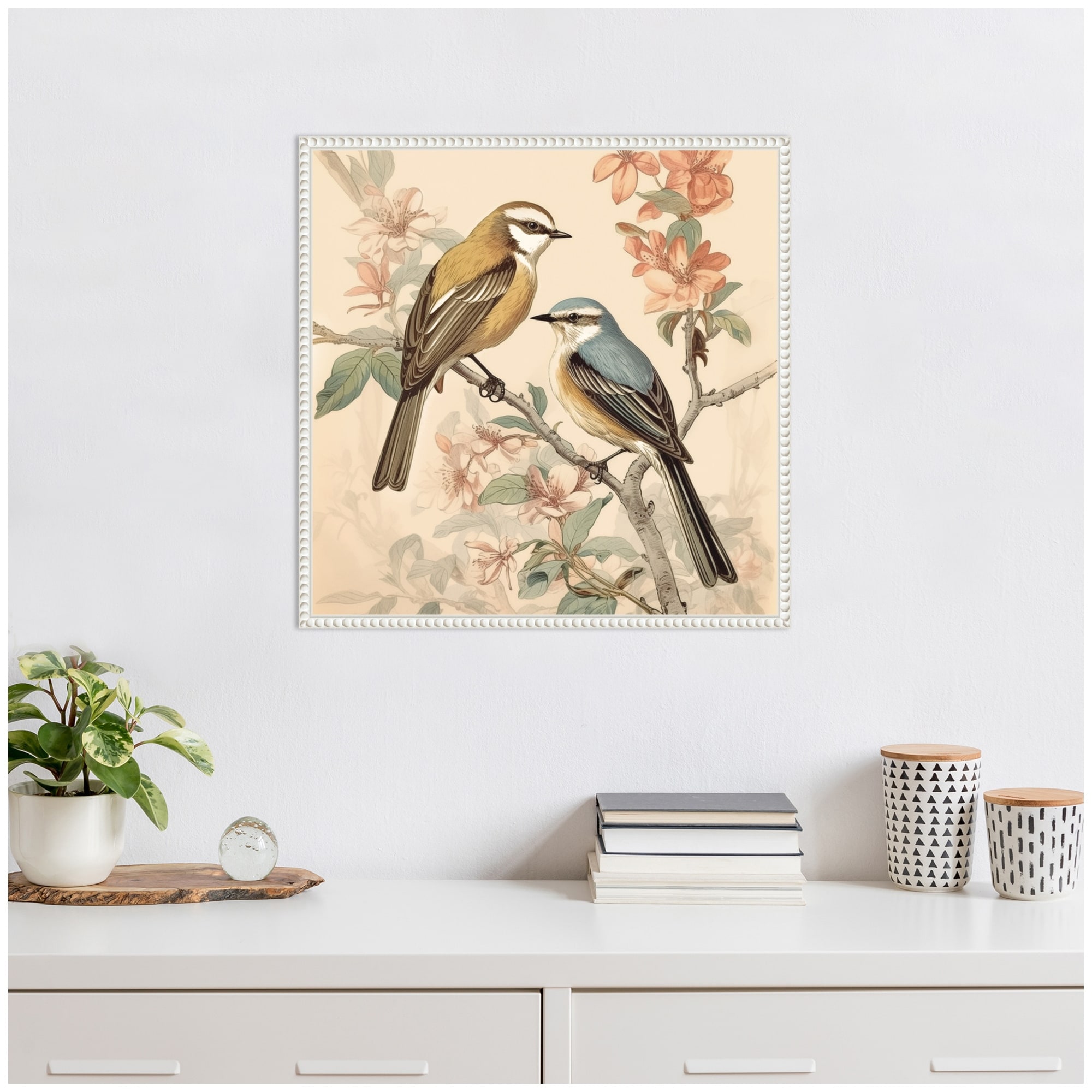 Kate and Laurel Sylvie Vintage Style Birds and Botanicals Framed Canvas by The Creative Bunch Studio