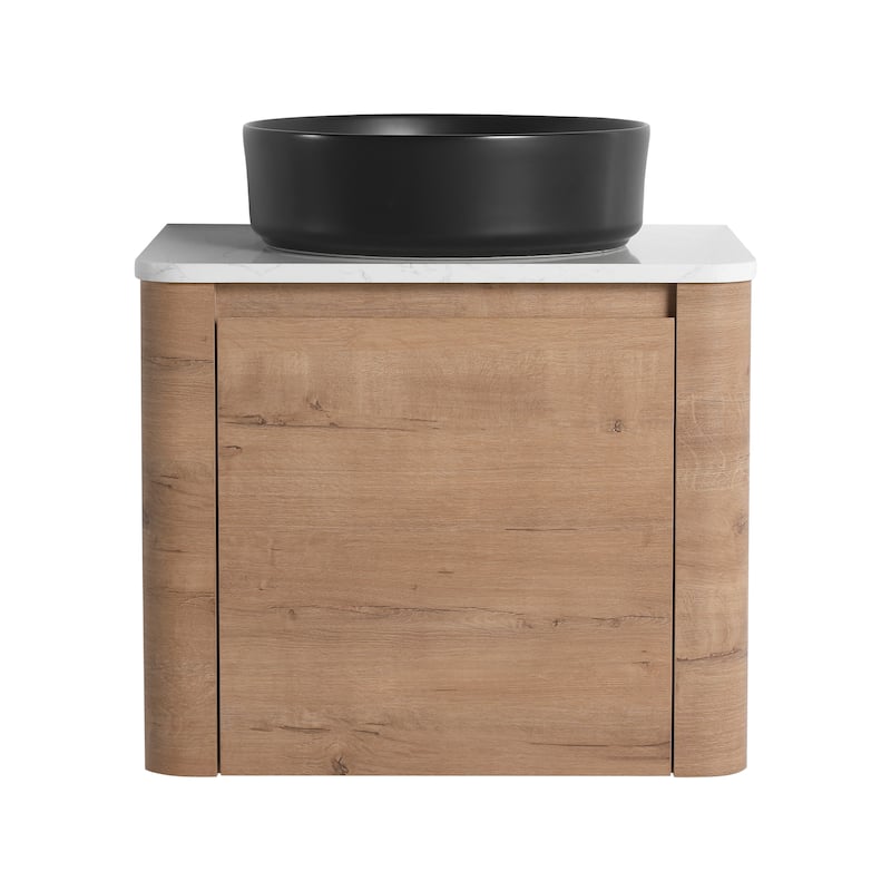 24'' Wall-Mounted Bathroom Vanity With Ceramic Art Sink & 1-Soft-Close Door,KD-Packing, Plywood