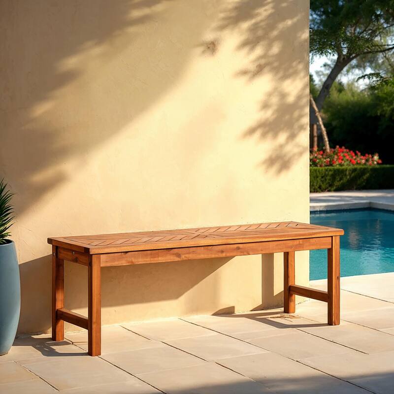 Walker Edison Elephant Point Acacia Wood Chevron Bench - Brown