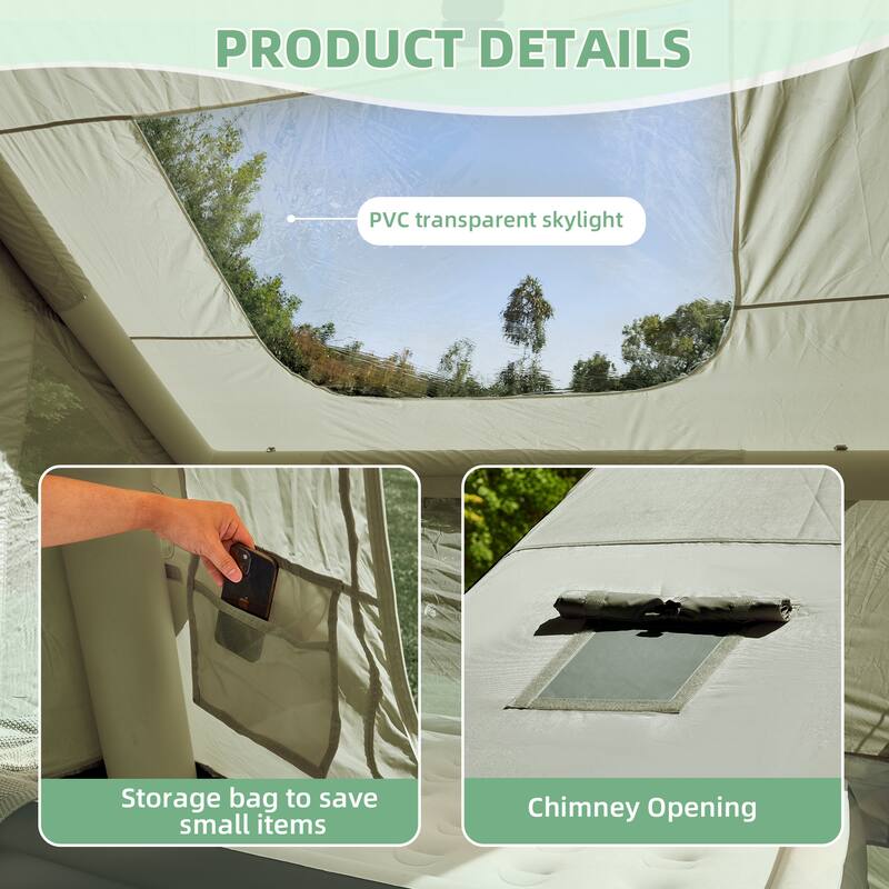 Erommy Inflatable Camping Tent, Glamping Tents 4 Season Waterproof Windproof Cotton Tent with Stove Jack & Mesh Windows & Pump
