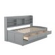preview thumbnail 9 of 24, Twin Size Wooden Captain Bed with Built-in Bookshelves, Trundle and 3-Storage Drawers, Space-Saving Design, Light Grey